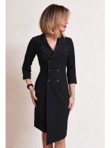 00801 Платье из костюмной ткани черное в полоску